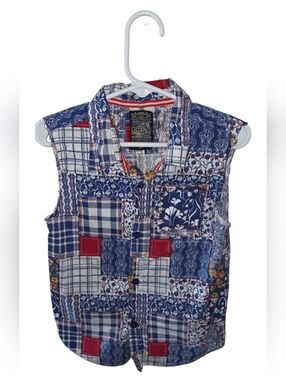 Retro Stitch Girls Plaid Patchwork Floral Button Up Tank Size 3T